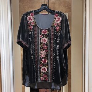 Johnny Was Crushed Velvet Capped Sleeve Top